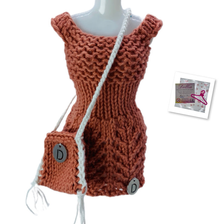 Ensemble-Robe courte sans fermeture avec un sac pour poupées fait main - MADE IN FRANCE