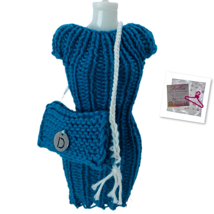 Ensemble-Robe courte sans fermeture avec un sac pour poupées fait main - MADE IN FRANCE