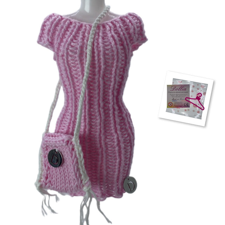 Ensemble-Robe courte sans fermeture avec un sac pour poupées fait main - MADE IN FRANCE
