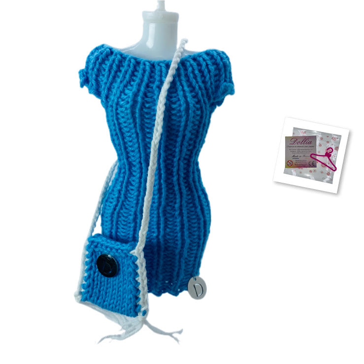 Ensemble-Robe courte sans fermeture avec un sac pour poupées fait main - MADE IN FRANCE