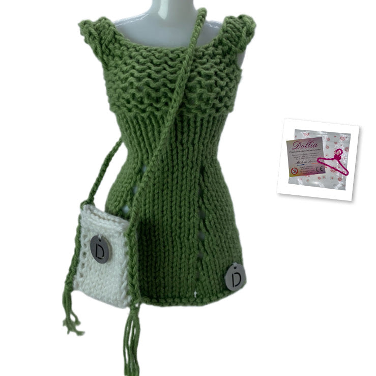 Ensemble-Robe courte sans fermeture avec un sac pour poupées fait main - MADE IN FRANCE