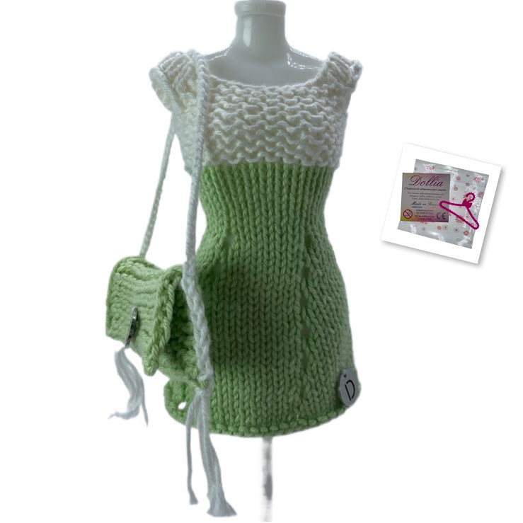Ensemble-Robe courte sans fermeture avec un sac pour poupées fait main - MADE IN FRANCE