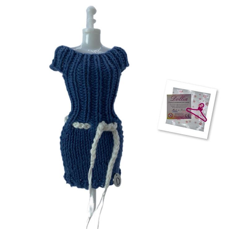 Courte robe avec ceinture pour poupées sans fermeture fait main - Made in France