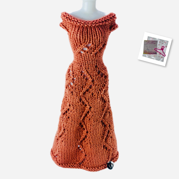 Longue robe Vagues pour poupée sans fermeture fait main - Made in France