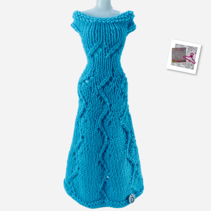 Longue robe Vagues pour poupée sans fermeture fait main - Made in France