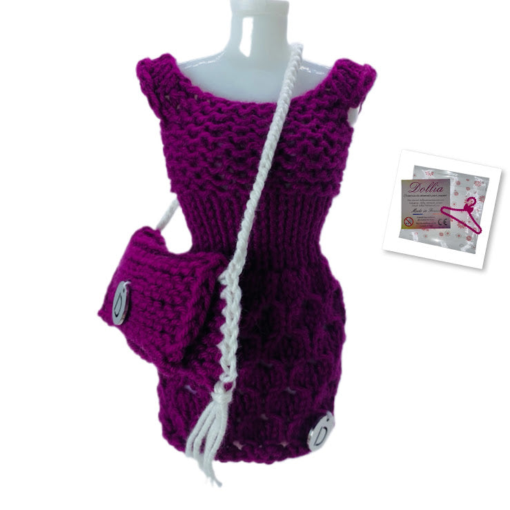 Ensemble-Robe courte sans fermeture avec un sac pour poupées fait main - MADE IN FRANCE