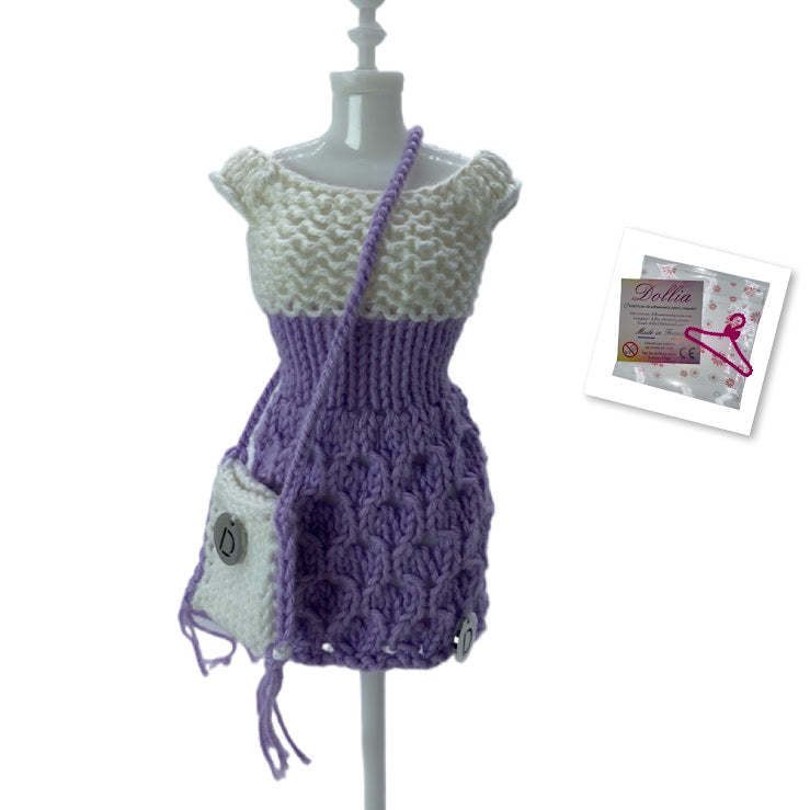 Ensemble-Robe courte sans fermeture avec un sac pour poupées fait main - MADE IN FRANCE