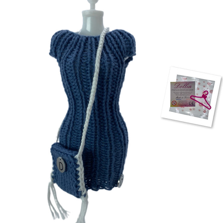 Ensemble-Robe courte sans fermeture avec un sac pour poupées fait main - MADE IN FRANCE