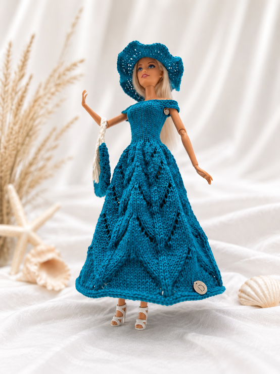 ETE Ensemble 2 pièces-Robe longue,chapeau pour poupée fait main en France - édition limité (poupée n'est pas incluse)