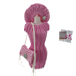 Ensemble robe,beret et sac pour poupée sans fermeture fait main-Made in France