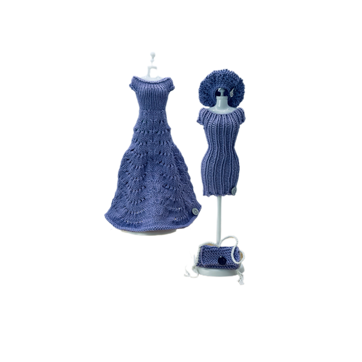 Ensemble Moon - robe longue, robe courte,beret et sac pour poupée sans fermeture fait main-Made in France