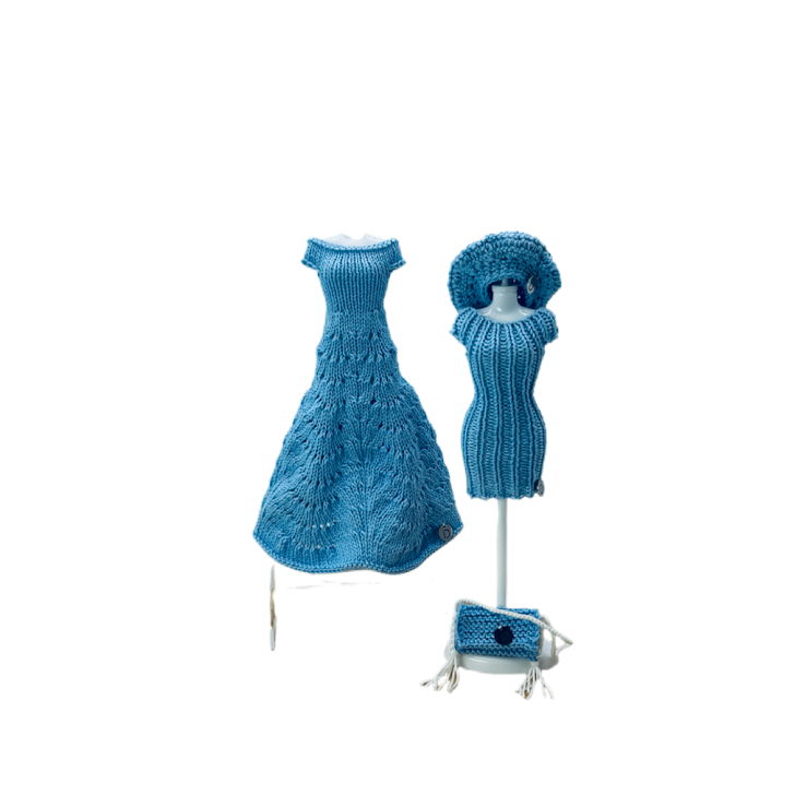 Ensemble ( 4 pièces ) Moon - robe longue+robe courte+béret+petit sac pour poupée sans fermeture fait main - Made in France