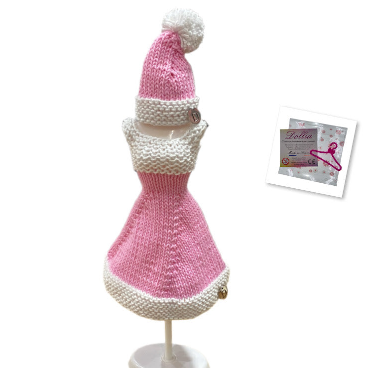 Courte robe de Noël avec son bonnet sans fermeture fait main - Made in France