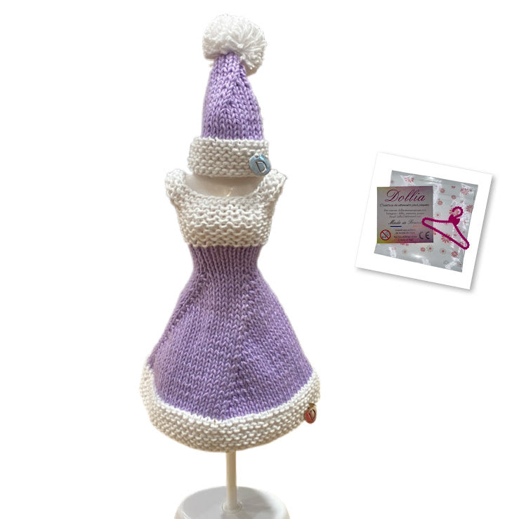 Courte robe de Noël avec son bonnet sans fermeture fait main - Made in France