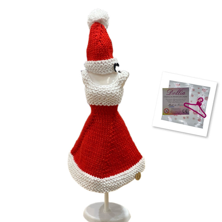 Courte robe de Noël avec son bonnet sans fermeture fait main - Made in France