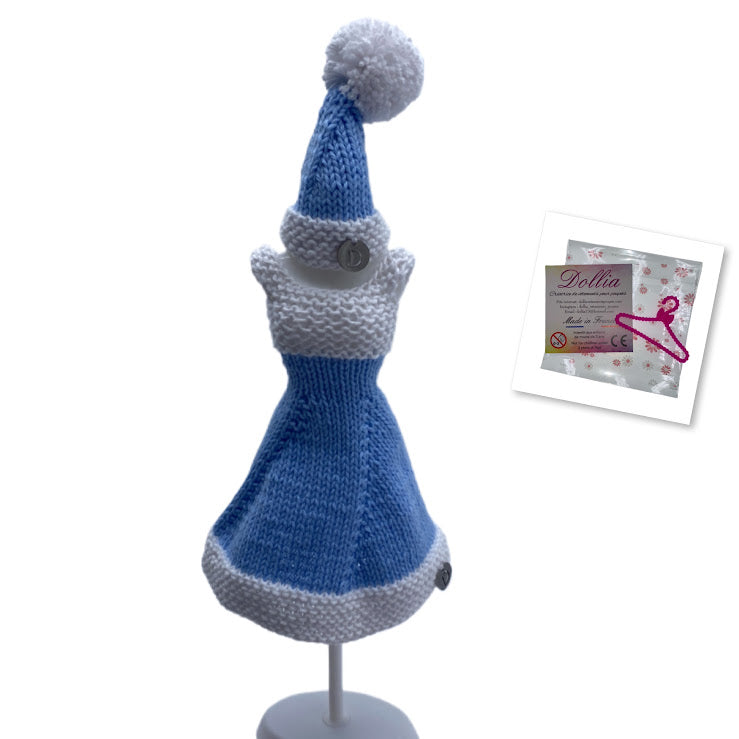 Ensemble (2 pièces ) robe courte et bonnet de Noël pour poupée sans fermeture fait main - Made in France