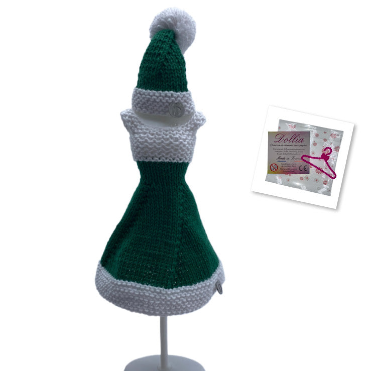 Courte robe de Noël avec son bonnet sans fermeture fait main - Made in France