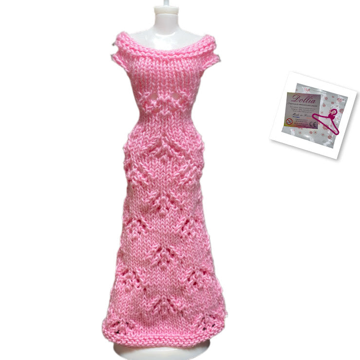 Robe longue Fleures pour poupée sans fermeture fait main - Made in France