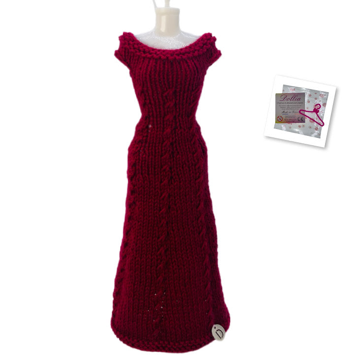 Robe longue tresses pour poupée sans fermeture fait main - Made in France