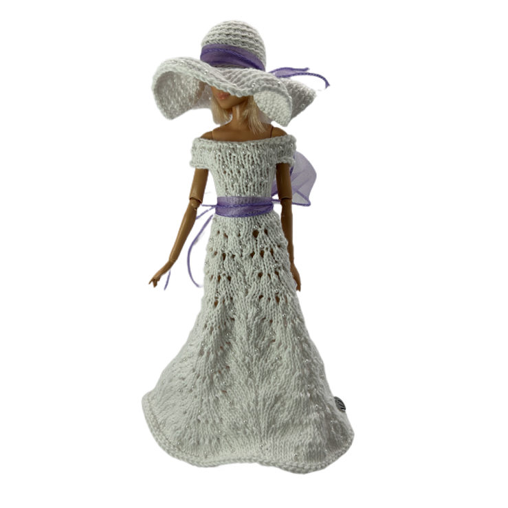 Robe longue Glamour avec son chapeau style cérémonie pour poupée sans fermeture fait main - Made in France