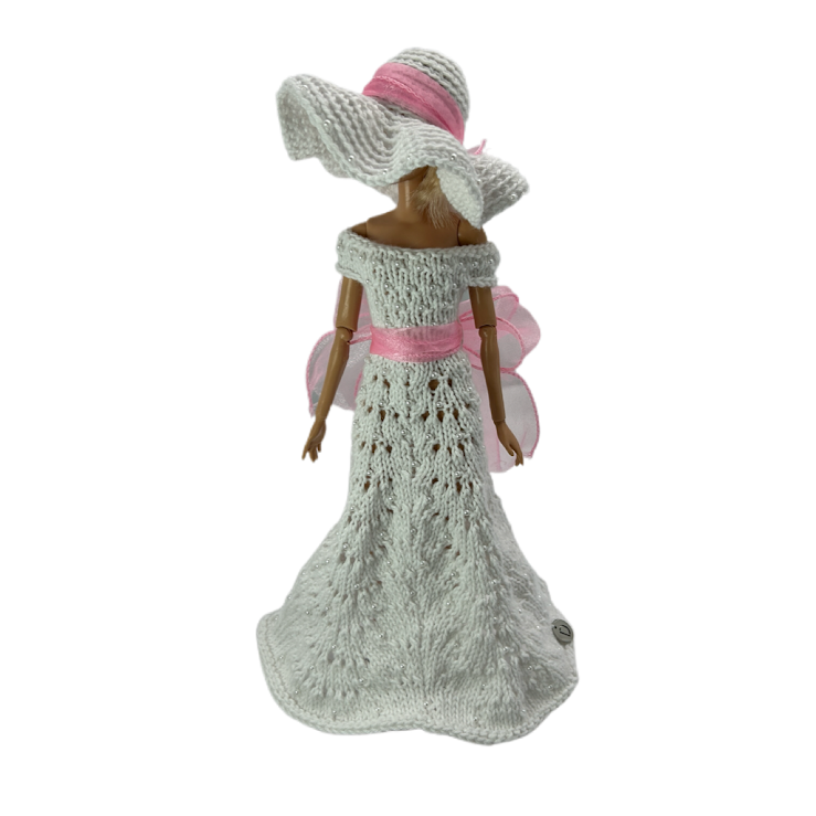 Robe longue Glamour avec son chapeau style cérémonie pour poupée sans fermeture fait main - Made in France