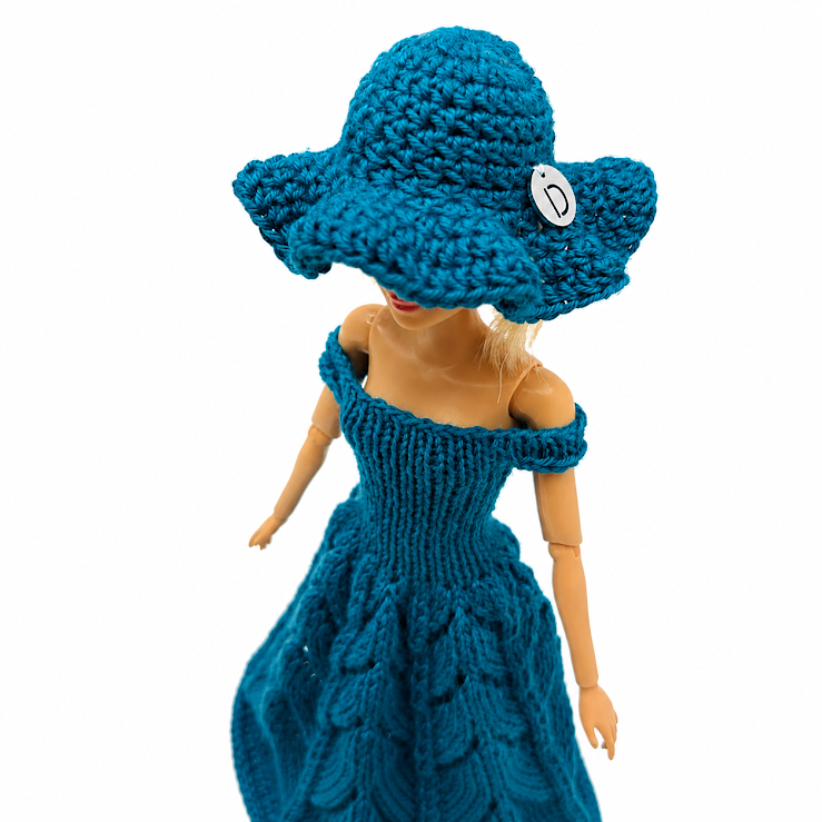 ETE Ensemble 2 pièces-Robe longue,chapeau pour poupée fait main en France - édition limité (poupée n'est pas incluse)