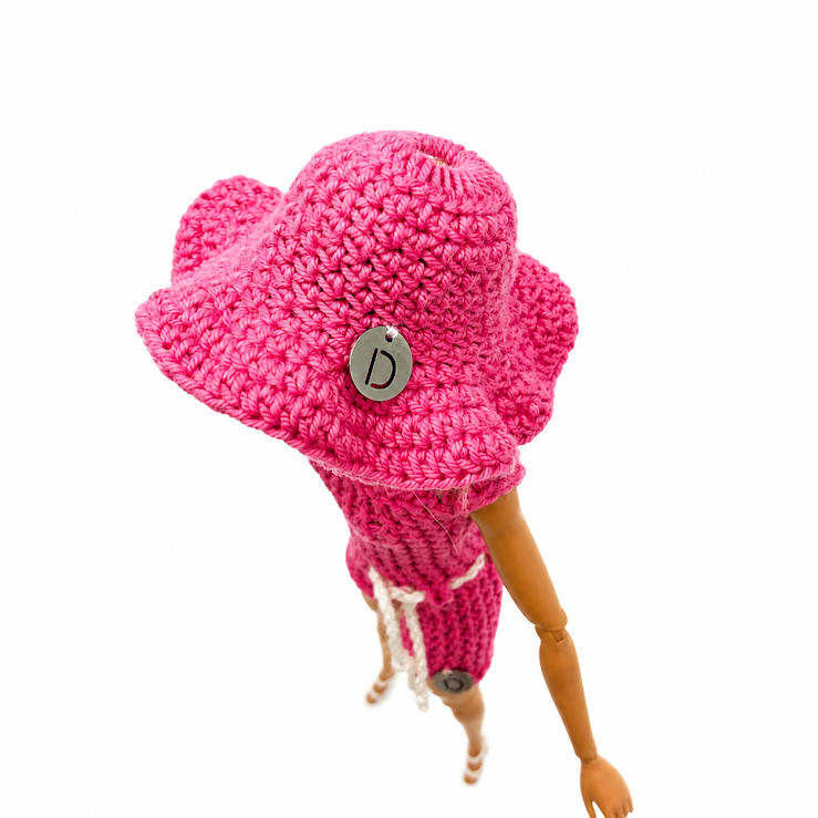 Ensemble 3 pièces d'été - combi short, sac, chapeau fait main en France (poupée n'est pas inclus)