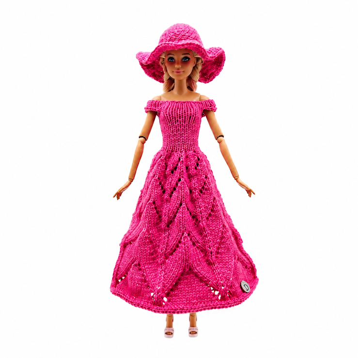 ETE Ensemble 2 pièces-Robe longue,chapeau pour poupée fait main en France - édition limité (poupée n'est pas incluse)