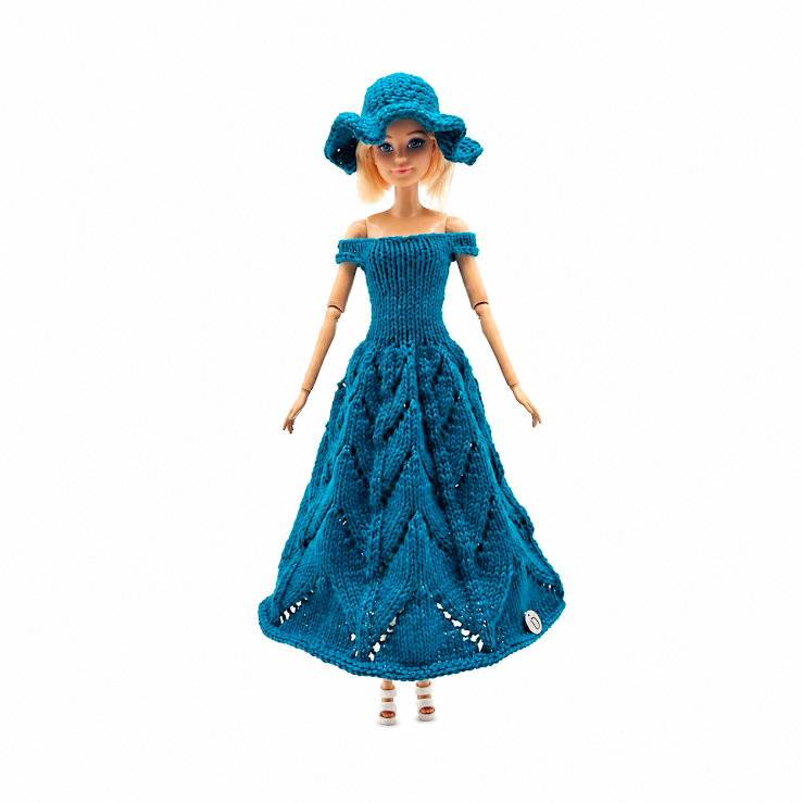 ETE Ensemble 2 pièces-Robe longue,chapeau pour poupée fait main en France - édition limité (poupée n'est pas incluse)