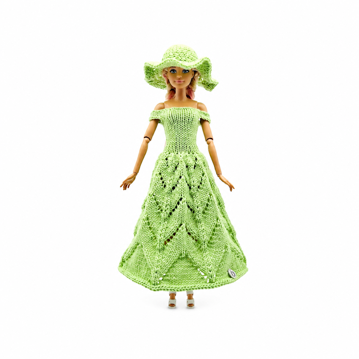 ETE Ensemble 2 pièces-Robe longue,chapeau pour poupée fait main en France - édition limité (poupée n'est pas incluse)