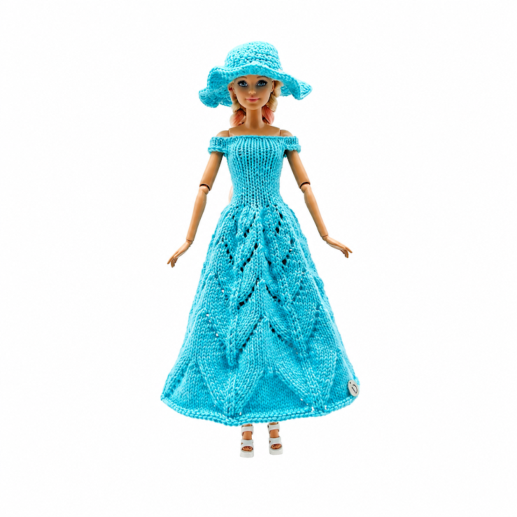ETE Ensemble 2 pièces-Robe longue,chapeau pour poupée fait main en France - édition limité (poupée n'est pas incluse)