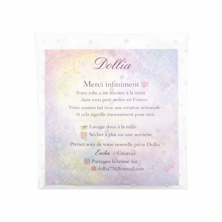 Ensemble poupée chic - Robe tricotée courte chic, béret & sac assorti ( fait main )